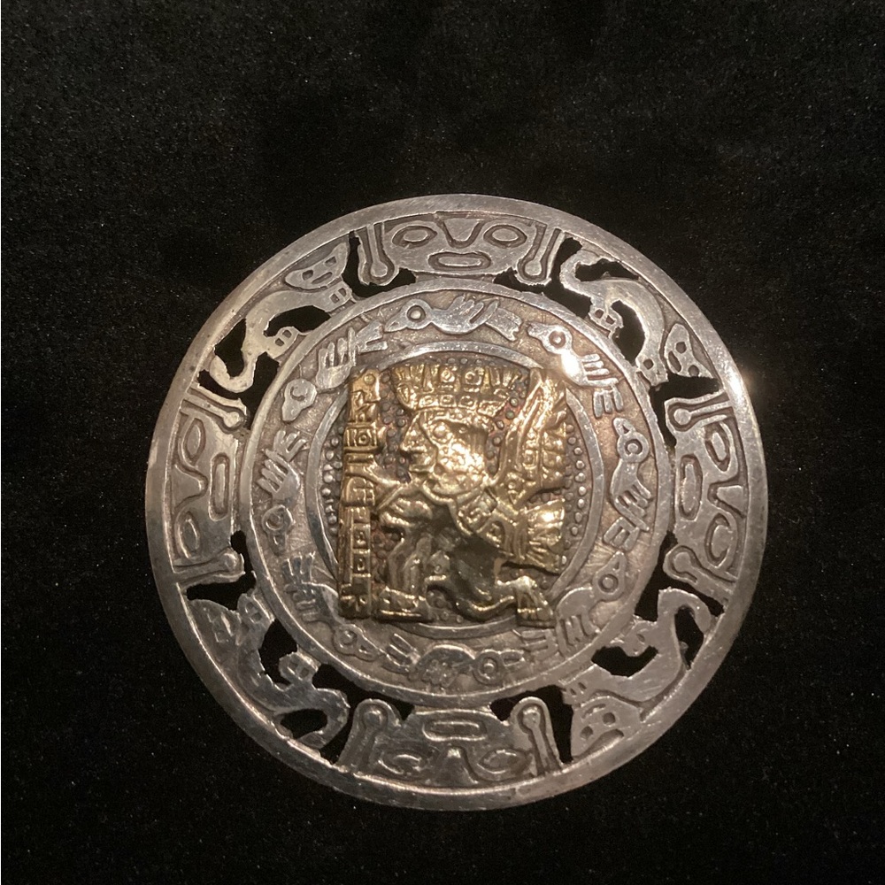 Vintage Peruvian Sterling Silver & 18k Brooch or Pendant